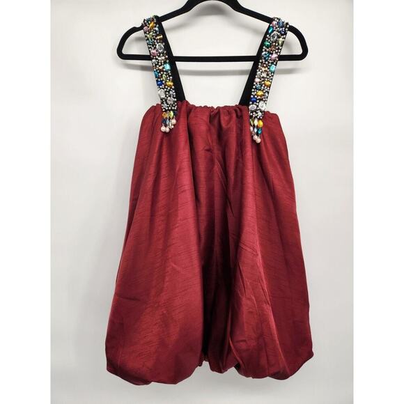 NWT Sunday in Brooklyn Embellished-Strap Bubble Mini Dress Size XS Red NA501 - Picture 2 of 12